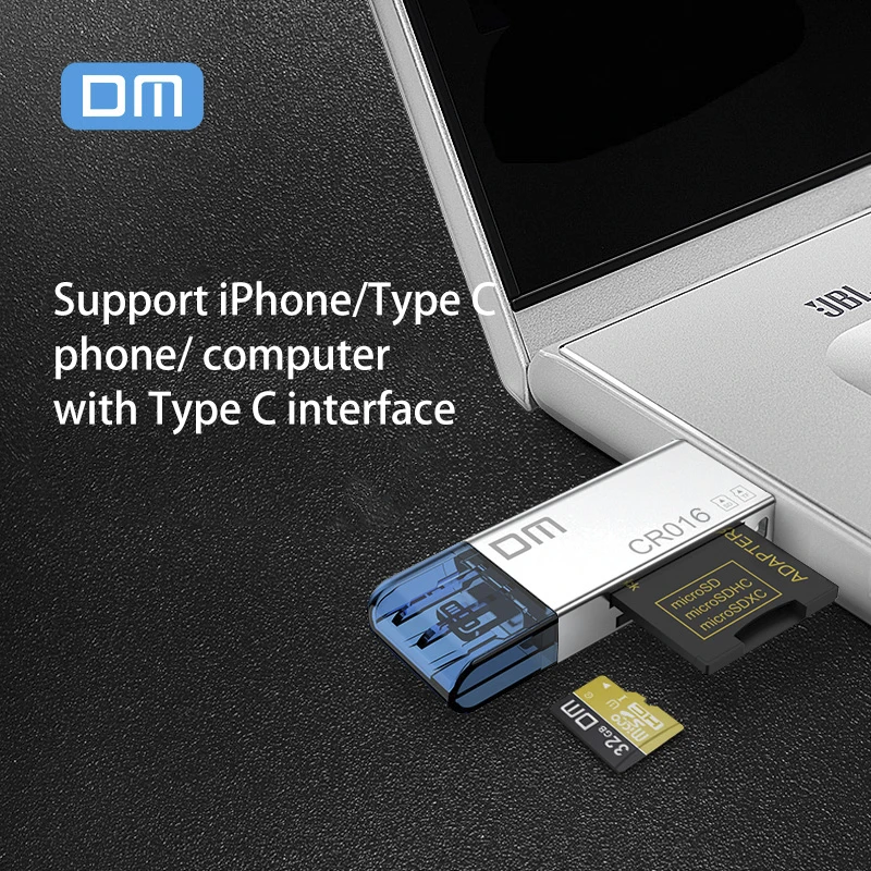 DM CR016 быстрозаряжаемый Micro SD/TF OTG кардридер USB 3,0 памяти Mini USB кардридер USB для iPhone 6/7/8 Plus, iPod, iPad, мобильное устройство считывания карт