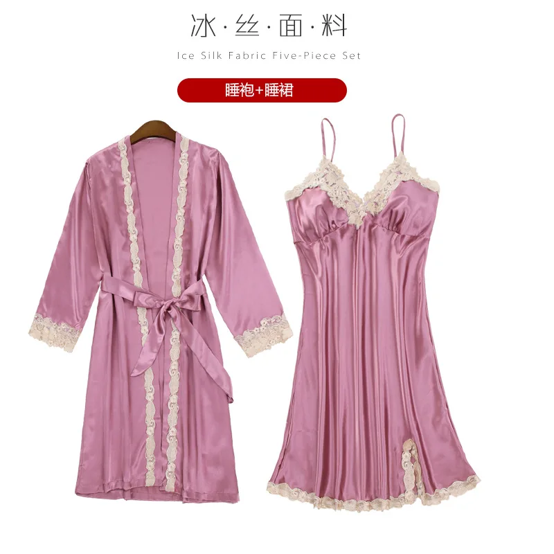 Sexy Womens Night Robe Strap Top Pajamas Suit Summer Two Piec Sleepwear Sets Casual Home Wear Nightwear Sleep Kimono Bath Gown - Цвет: 939