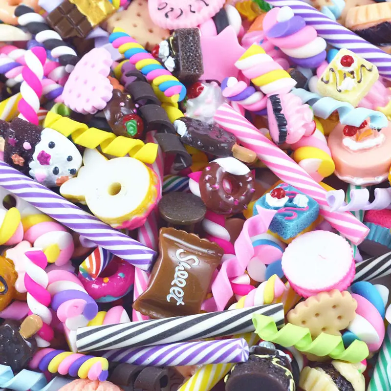 100PCS DIY Slime Charms With Candy Sugar Chocolate Cake Resin Flatback of Slime Beads for Ornament Scrapbook Crafts Toy  (5)