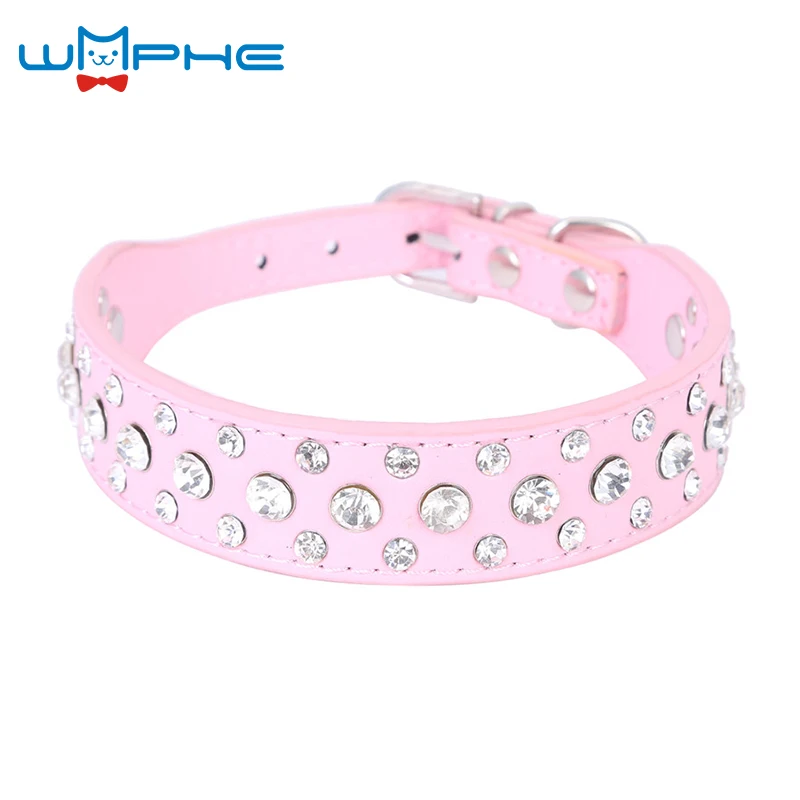 

1 Inch Wide Bling Rhinestone Dog Collars PU Leather Pet Strap for Samll Middle Dog Cat Red Black Pink 3 colors Free Shipping