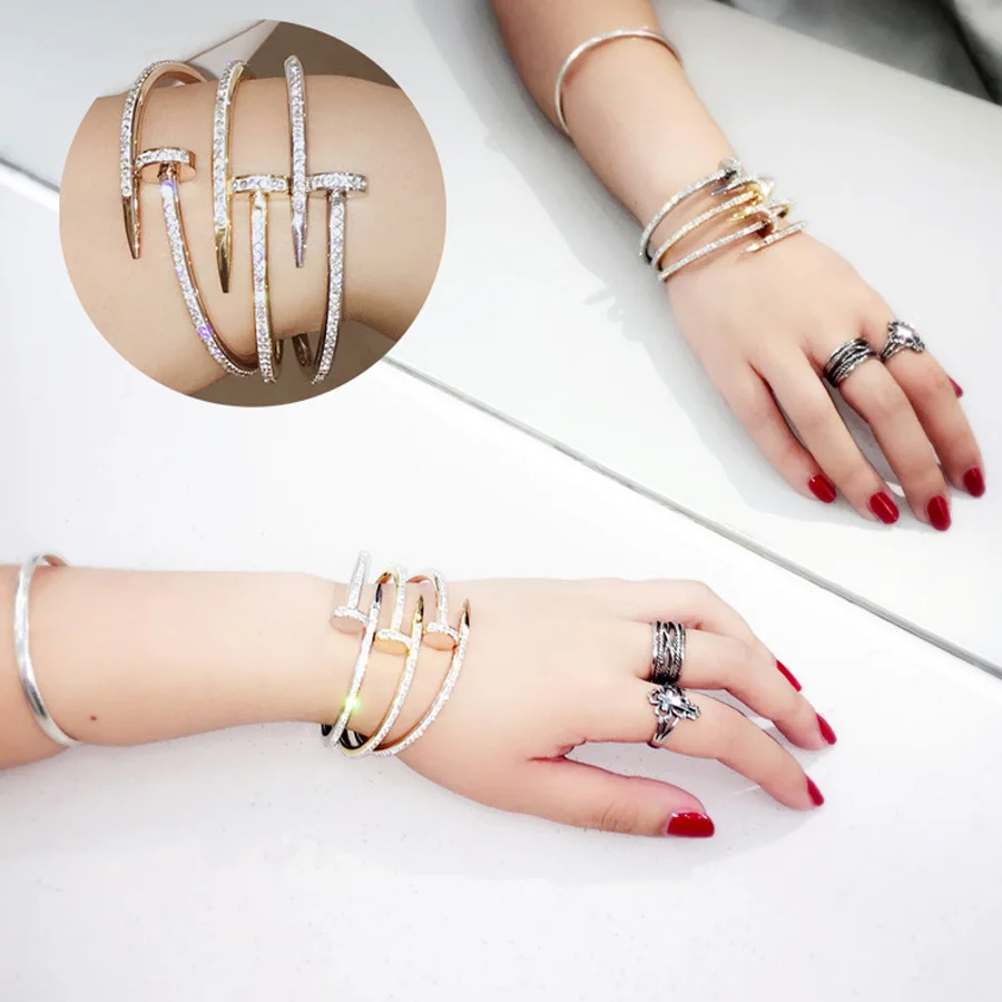 Titanium Crystal Nail Bracelet Lover Bracelet For Women Screw Cuff