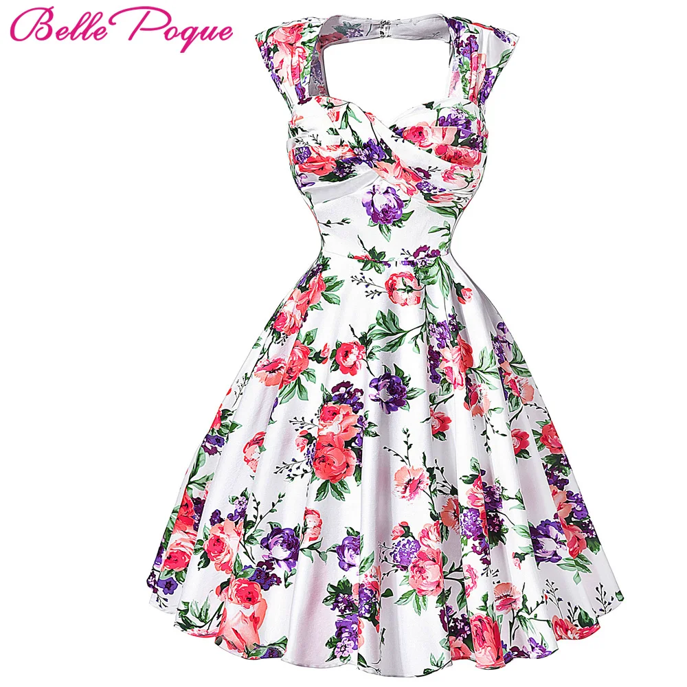 

Belle Poque Women Summer Dress vestidos 2017 Retro Vintage Cotton Party Picnic Dress Rockabilly 50s Vintage Floral Print Dresses