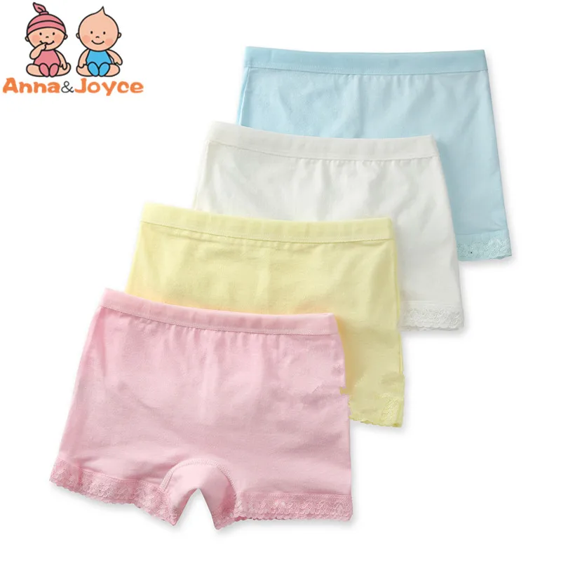 

4Pcs/lot Baby Girls Boxer Candy Color UnderPants Baby Cotton Lace Underwear Suitable for 3-10