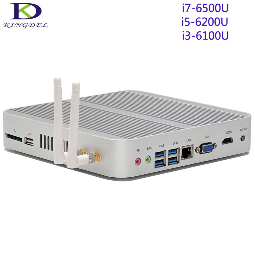

Fanless Mini Desktop PC,Tiny Computer Intel Skylake 6th Gen i7-6500U/i5-6200U/i3-6100,Dual Core,HDMI+VGA+SD Card Port,Wifi,Win10