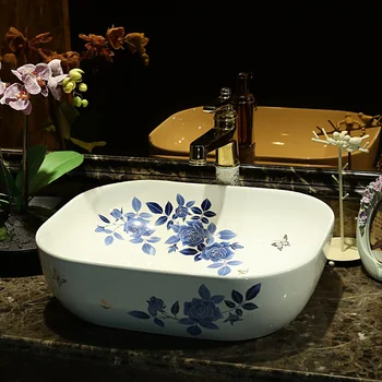 

China Painting blue and white Ceramic Painting Art Ceramic wash basin Lavabo Bathroom Sink counter top ceramic cabinet basin 