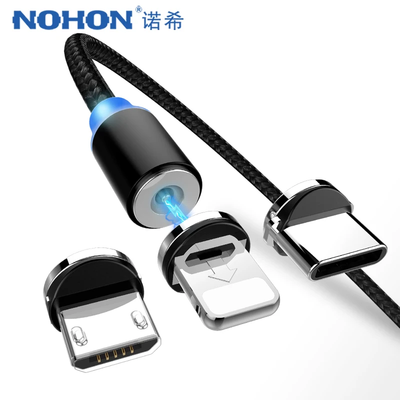 

NOHON Magnetic Charger Cables Micro USB Type-C 8 Pin For iPhone XS MAX XR X 7 8 6 Plus Charging Cable For Samsung S8 Note 9 8 1M