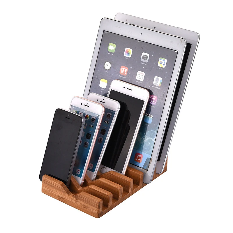 

Original 6 Slots Universal Bamboo Material Phone Holders for iphone 6 8 X for Apple ipad Air Desk Smartphone Stands Home Kits