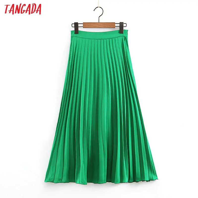 

Tangada women summer chiffon skirt side zipper high waist ladies fashion elegant pleated skirts faldas mujer SL371