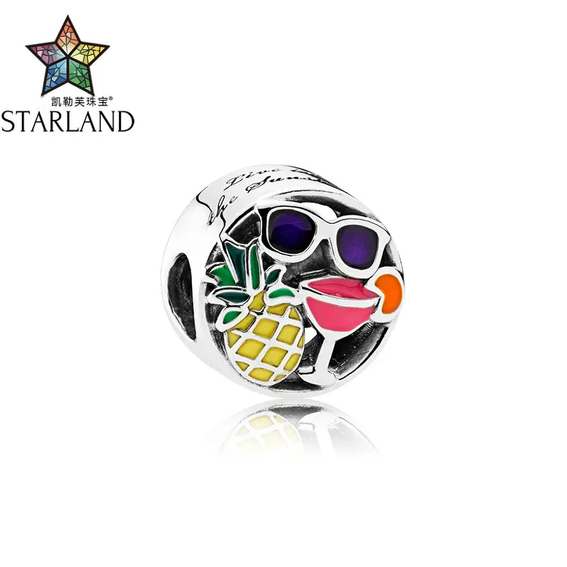 

XIINHUI Summer 925 Sterling Silver pineapple red wine and Sunglasses Enamel beads For Original Bangle DIY Jewelry woman Jewelry