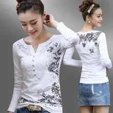 Новинка, модная женская футболка с длинным рукавом, кружевная Лоскутная футболка, женская тонкая Повседневная рубашка с v-образным вырезом размера плюс
