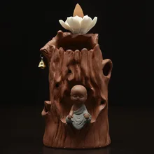 The Little Monk Crescent Ceramic Backflow Incense Burner Lotus Flower Smoke Waterfall Incense Holder Use In Home Office Teahouse