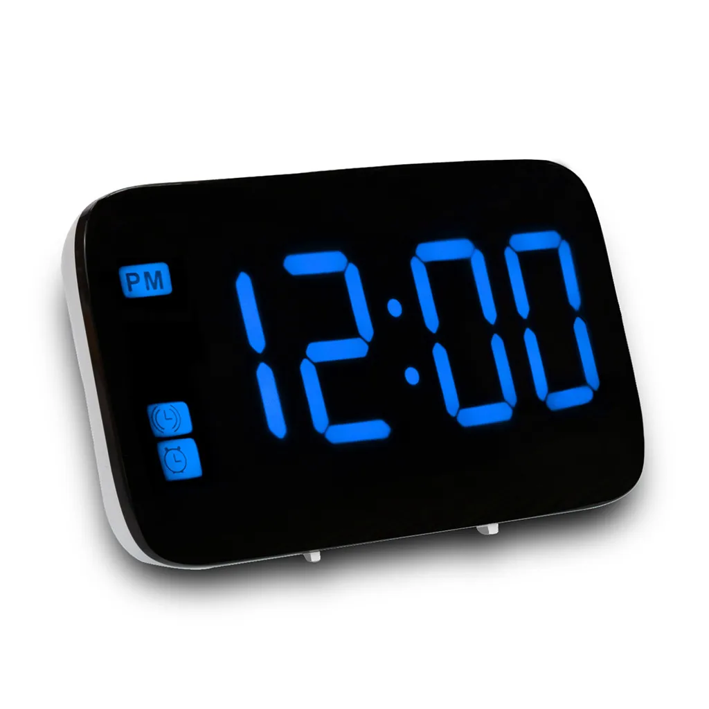 Большой светодиодный цифровой будильник и функция повтора часы Голосовое управление дисплей времени 5 дюймов экран настольные часы 12 ч/24 ч - Цвет: Синий