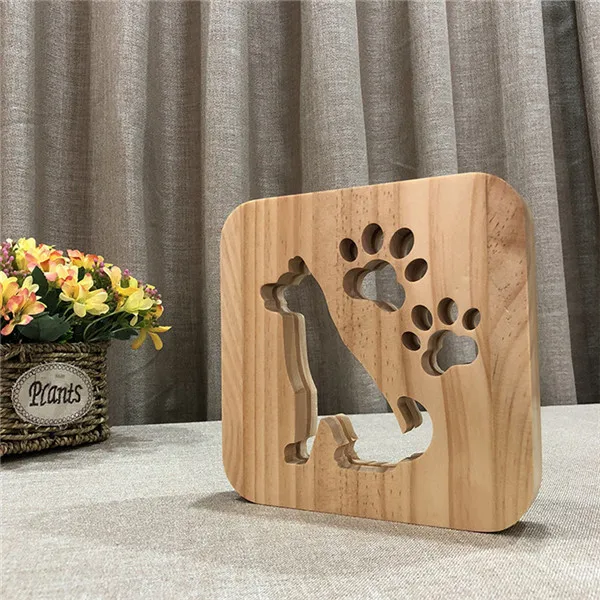 Pata do Cão de Madeira Quarto dos Miúdos Light para Crianças Presente da Gota Lâmpada Decoração Quente França Francês Bulldog Usb Led Night Grátis Luz 2 Bulldog USB LED Night Light para Crianças Presente Da Gota grátis