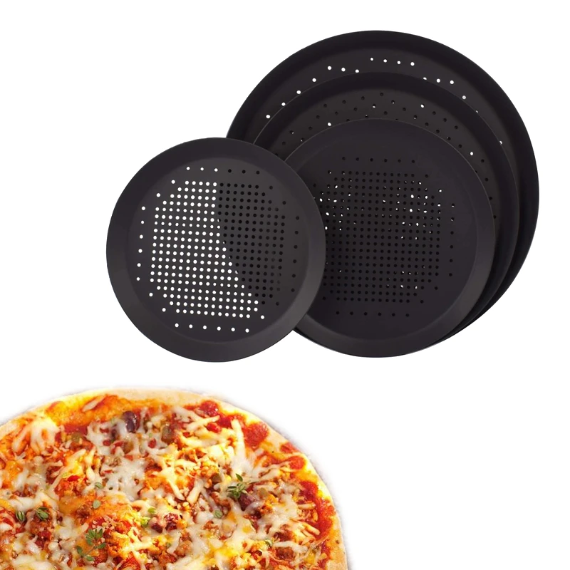 1 шт. круглый поднос для пиццы, сковорода с антипригарным покрытием из углеродистой стали, классическая форма для выпечки, черный поднос для посуды, Аксессуары для выпечки