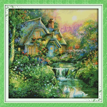 

Country cabin (2) scenery home decor canvas Cross Stitch kits 14ct white 11ct print embroidery DIY handmade needlework wall