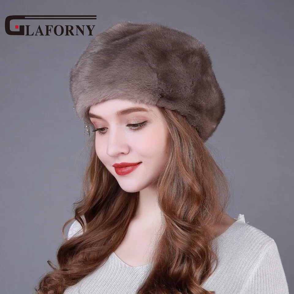 Glaforny 2018 Новое поступление шапки из натурального меха норки береты цельного