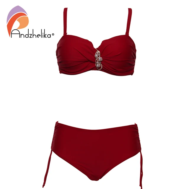 {Excellent|Wonderfull|Very Good|Very Recommended} Andzhelika Plus Size Swimwear Bandeau Bikini 2019 Sexy Solid Diamond High Waist Bikini Set swimsuit Swim Bathing Suits AK8091 Special Price