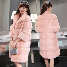 2017 Winter 5 Colors Elegant Pink/white faux fur coat women warm long sleeve female women coats hairy overcoat outerwear 4XL