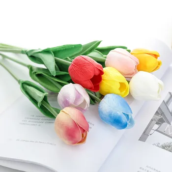 

Mini PU Tulips Artificial Flowers Real Touch Decorative Flowers for Home Wedding Decoration Free Shipping W7949