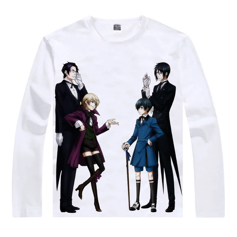 Coolprint японский аниме рубашка черные футболки с принтом дворецкого мульти-стиль с длинным рукавом Ciel Phantomhive Себастиан микаелис Косплей каваи - Цвет: Style 8