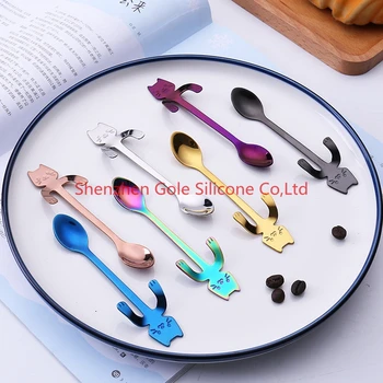 

500pcs Stainless Steel Mini Cat Kitten Spoons for Coffee Tea Dessert Drink Mixing Milkshake Spoon Tableware Set Kitchen Supplies