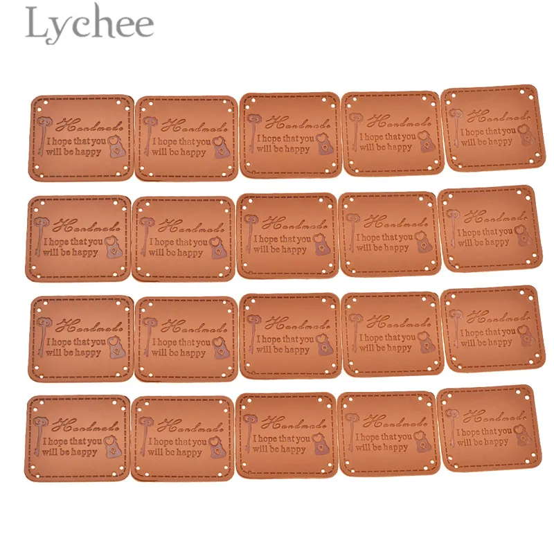 

Lychee 20pcs Vintage PU Leather Handmade Labels Brown Synthetic Tags DIY Flag Labels For Garment Bags Sewing Supplies