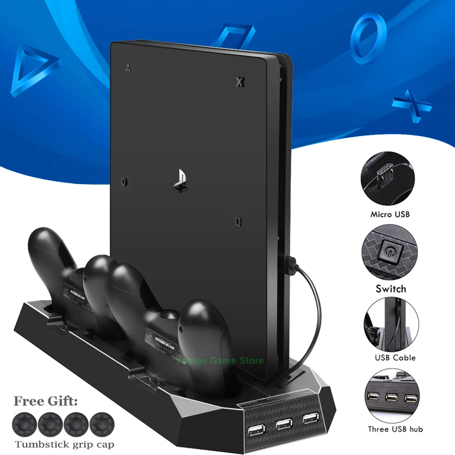 

PS4 Pro Stand Cooler Cooling Fan Dual Controller Charger Charging Dock for Sony Play Station 4 Pro Games Console Accessories