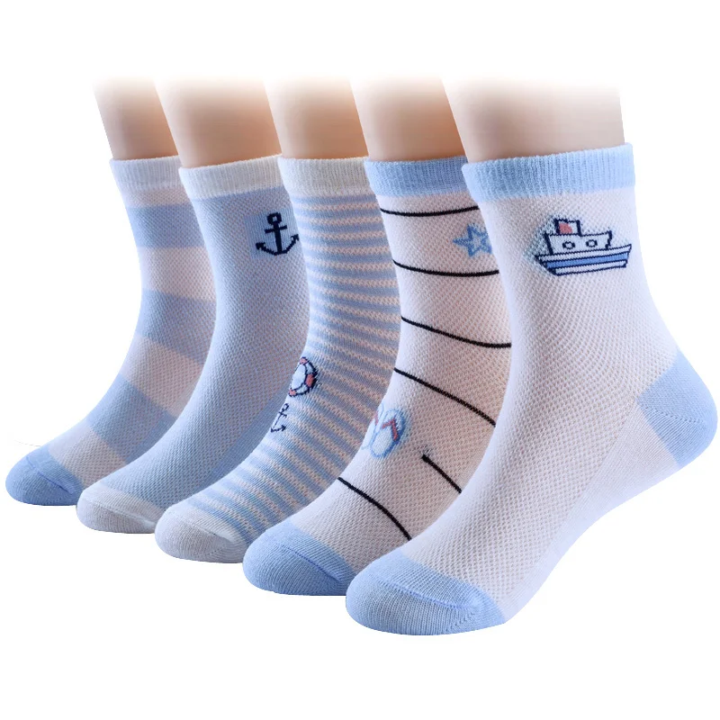 

5 Pairs/Lot Kids Boys Girls Socks for Children Spring Summer Ocean Blue Baby Cotton Mesh Socks 1-12 Years