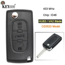 KEYECU CE0523 Modelo 433 mhz Chip de ID46 HU83/VA2 Lâmina Chave Do Carro Remoto Substituição Fob 3 Botão para Citroen c2 C3