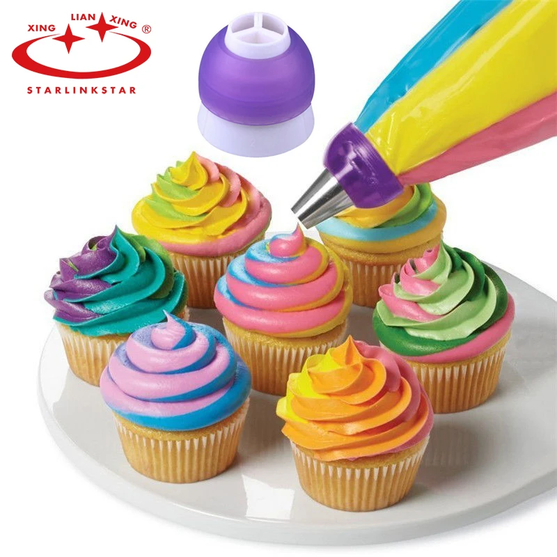 

3 Hole Icing Piping Bag Nozzle Converter Cream Coupler Cake Decorating Tools For Cupcake Fondant Cookie
