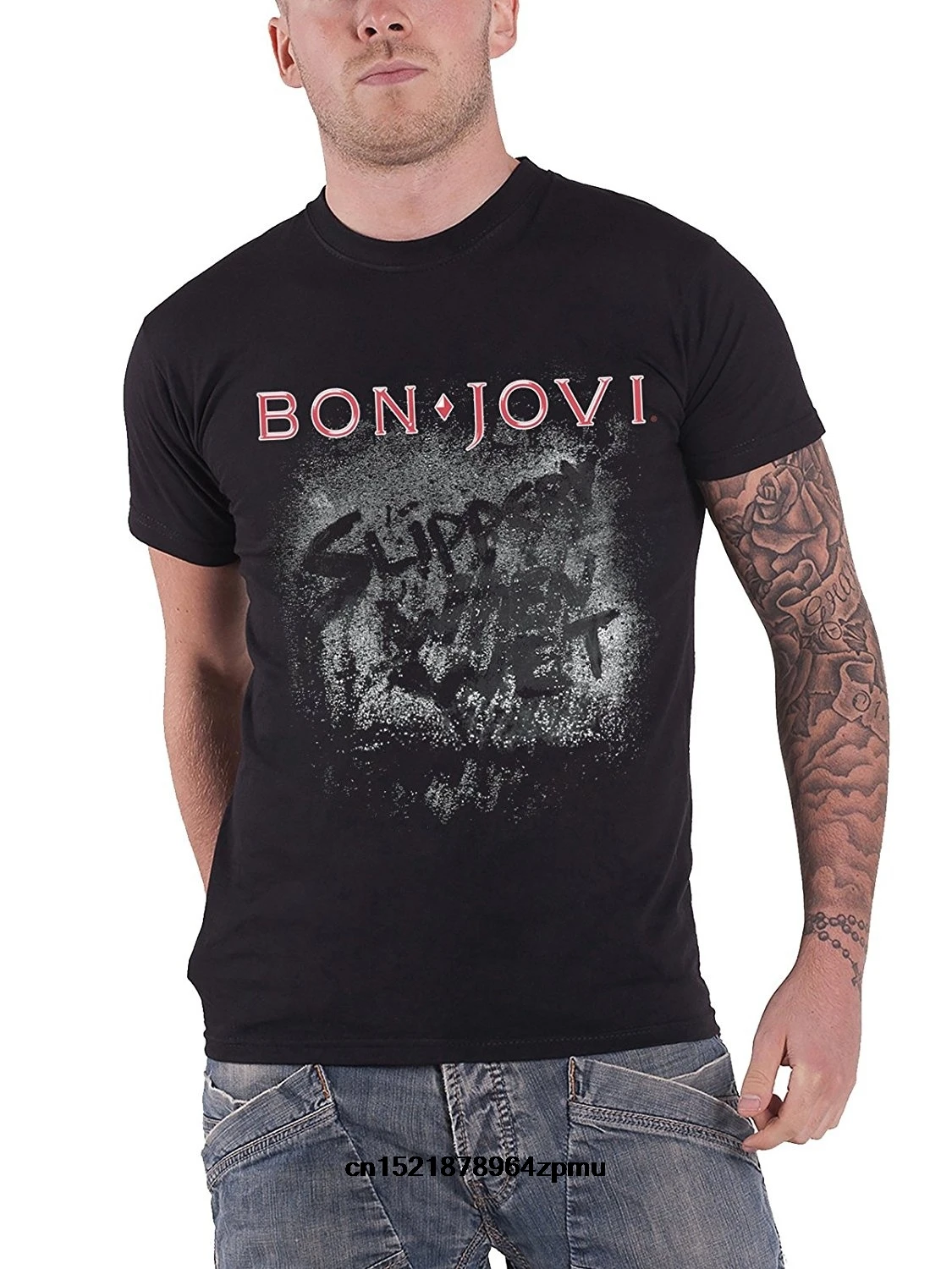 Men T Shirt Custom Summer Fashion Bon Jovi Slippery When Wet Album