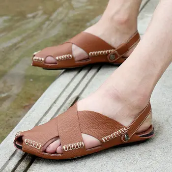 

Men sandals 2019 new summer genuine leather soft beach shoes men comfortable casual sandals men shoes sapato masculino