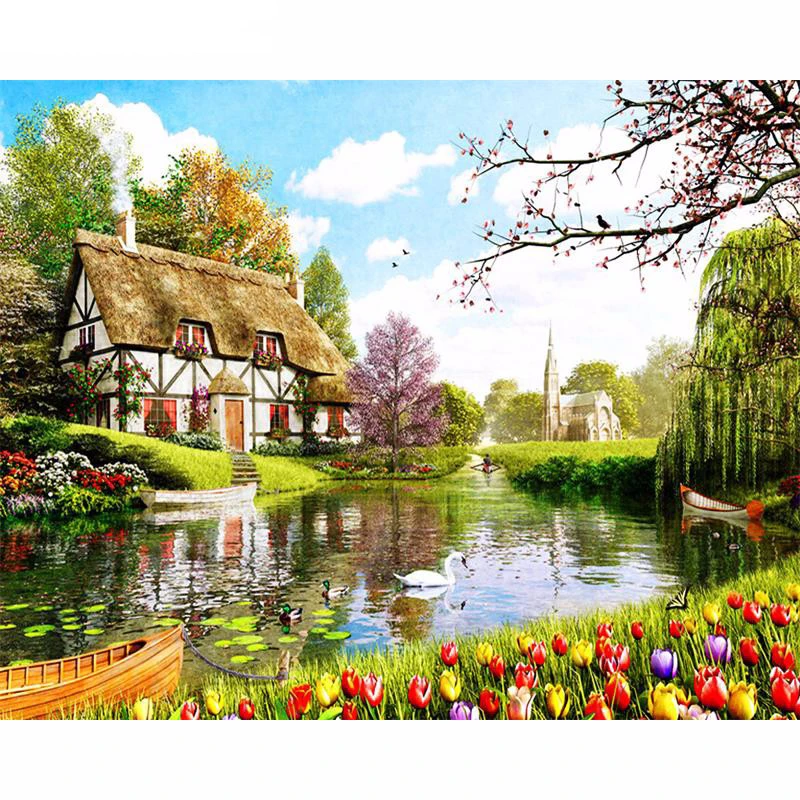 

5D Diy Diamond Painting Crystal Cottage&Garden Cross Stitch patterns rhinestone diamond painting kits for embroidery BK-4212