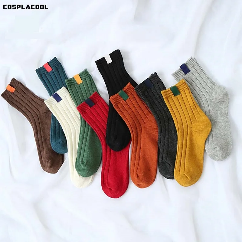 [COSPLACOOL] Зимние креативные дизайнерские хлопковые полосатые носки для женщин, японский стиль Харадзюку, Ретро стиль, однотонные носки, meias calcetines mujer