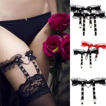 

Women Sexy Punk Lace Elasticity Harness Heart-shaped Leg Chain Garter Belts Cosplay Elastic Thigh Ring Garter