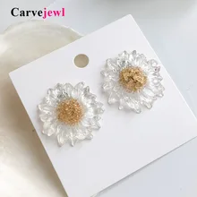 Carvejewl прозрачные Пуссеты Маргаритка серьги для женщин модные ювелирные изделия Bijoux boucles большой цветок Анти-аллергия вечерние серьги