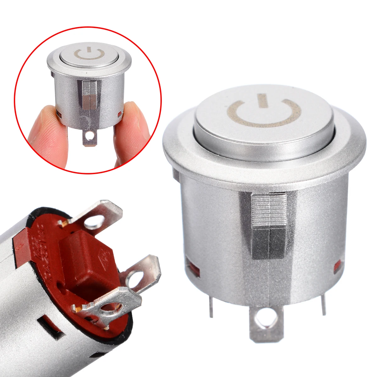 Mayitr 12V Red LED Autolock Power Button Push Button ON/Off Switch Latching 1NO 1NC Metal Push Button Switch with Power Symbol