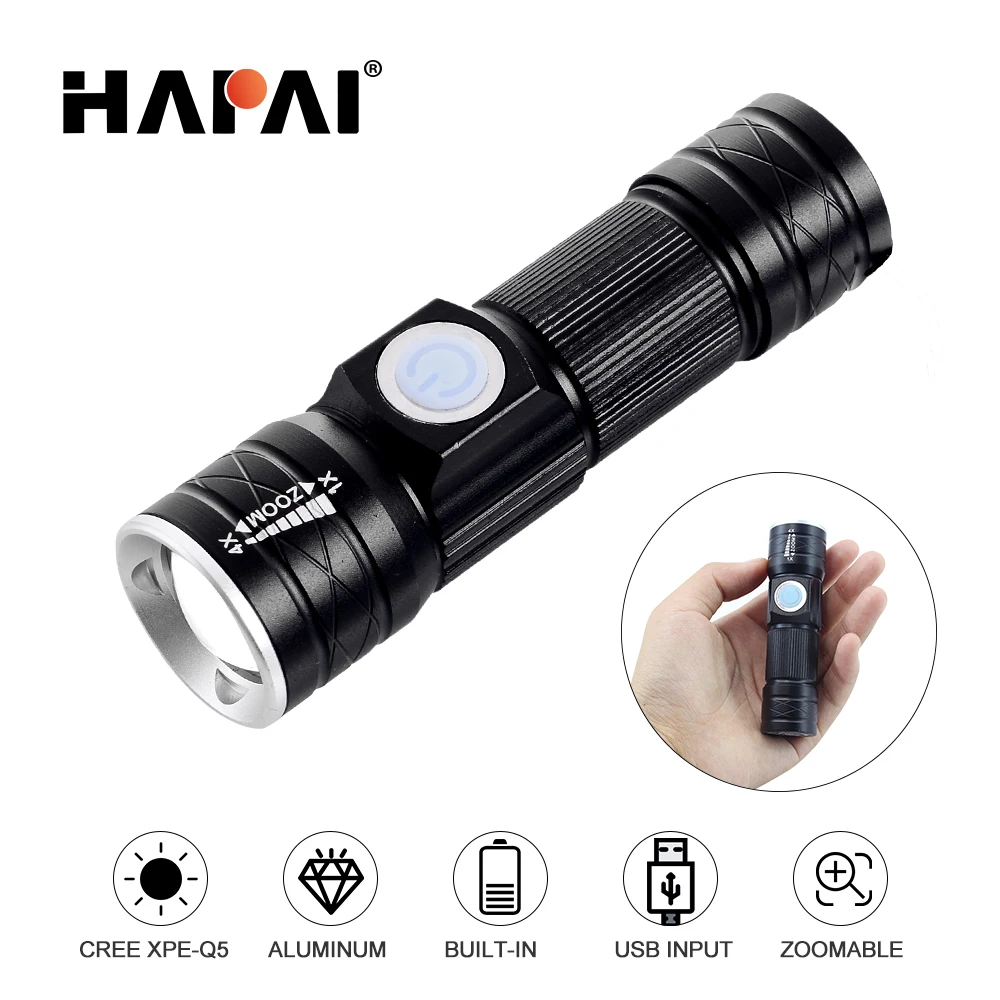

USB Inside Battery MINI LED Flashlight Rechargeable T6 / Q5 Zoomable Torch Flashlight LED Small Portable Flash Light