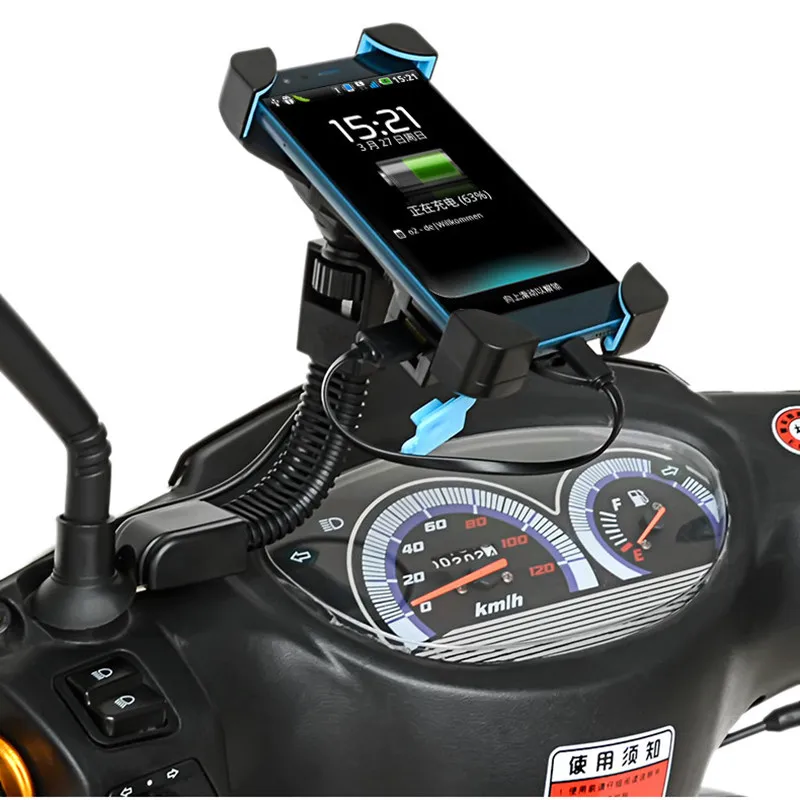 E-Bike Motorcycle Mobile Phone Holder Charger Support Smartphone Stand Mount Scooter GPS Charging for Iphone 13 12 3.5-7 Inch | Мобильные