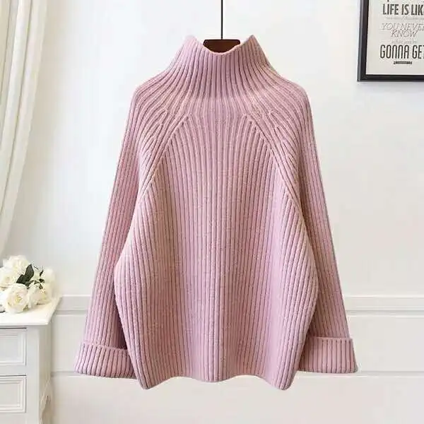 

Pull Femme 2018 Winter Autumn Oversized Turtleneck Knitted Cashmere Sweater Women Lantern Sleeve Basic Thicken Pullovers