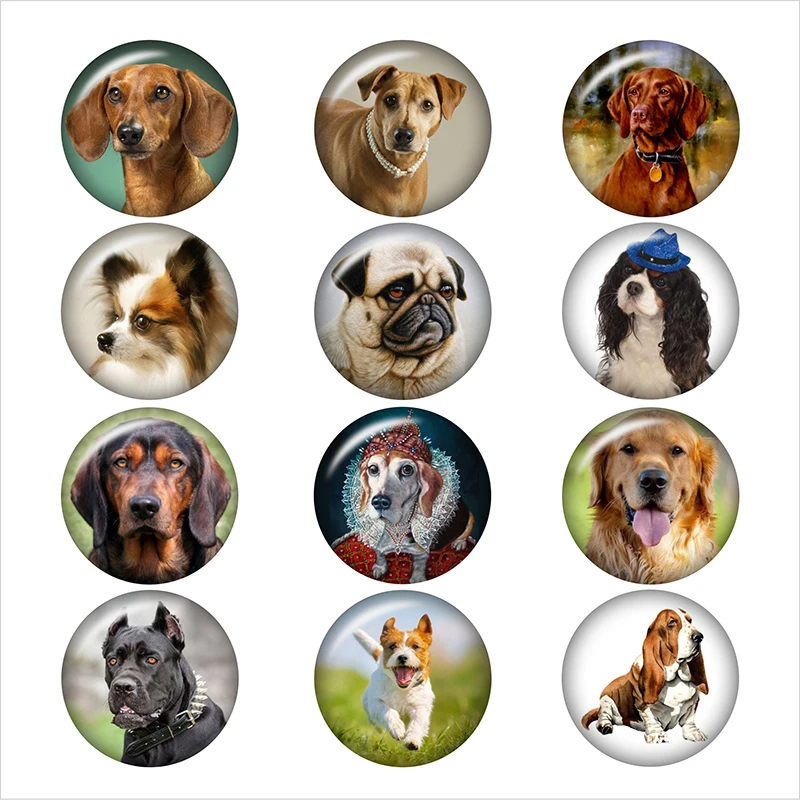 

LOVE dog glass snap button Round photo glass cabochon demo flat back Making findings 12mm/18mm/20mm/25mm DA3015