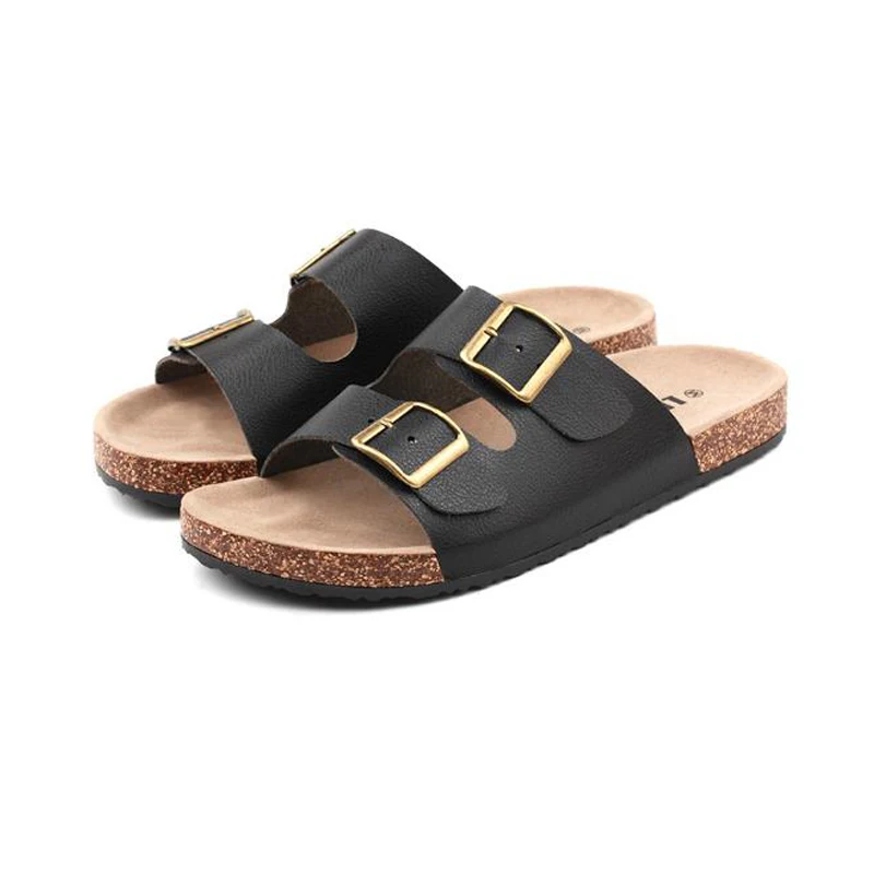 

Summer cork sole men's shoes leather PVC anti-skid word men's Trailer outdoor leisure flannel Beach Flip Flops men