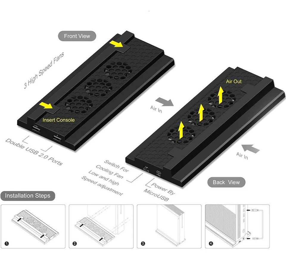 Для xbox X One тонкий охлаждения док-станция для вертикальная подставка встроенный 3 высокое Скорость вентиляторы 2-Порты и разъёмы USB зарядке док-станции для xbox ONE S