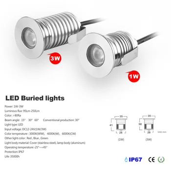 

1W 3W LED Underground Light DC12-24V IP67 Waterproof Outside Recessed Stair Light Deck Lamp Floor Wall Spotlight With Cree Chip