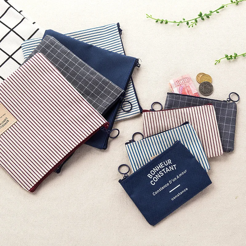 

New Simple stripe Clutch lady girl boy zipper Wallet canvas Zero wallet children women Pocket Pouch Keys Plaid coin bags Case