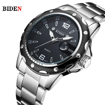 

BIDEN Brand Full Stainless Steel Business watch men Fashion Quartz Wrist Watch Water Resistant Date Clock saat relogio masculino