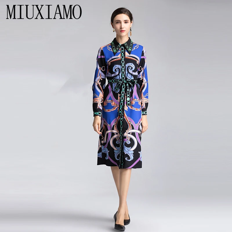 

MIUXIMAO High Quality 2019 Summer&spring Luxurious Dress Diamonds flower print Eleghant Casual Dress Women vestido With Bilt