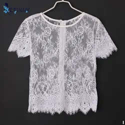 EFINNY летние пикантные для женщин Blusas Femininas черный короткий рукав V средства ухода за кожей Шеи пикантные Винтаж кружевная блузка