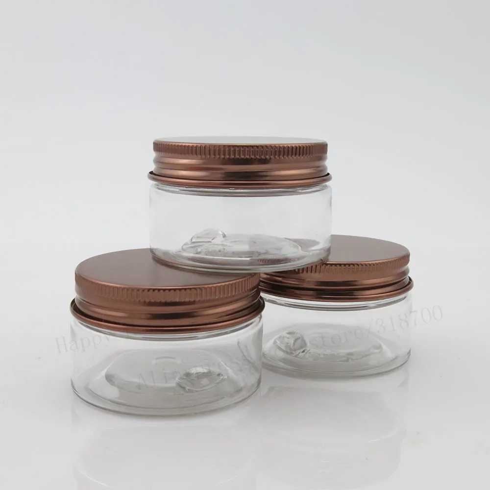 

60pcs/lot 30ml Empty PET plastic jar with aluminum bronze lids 30g 1oz Clear pots cosmetic container