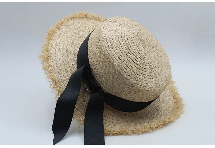 hat womens summer adult solid casual straw sun beach hat summer hats for women boater raffia hat bow (4)